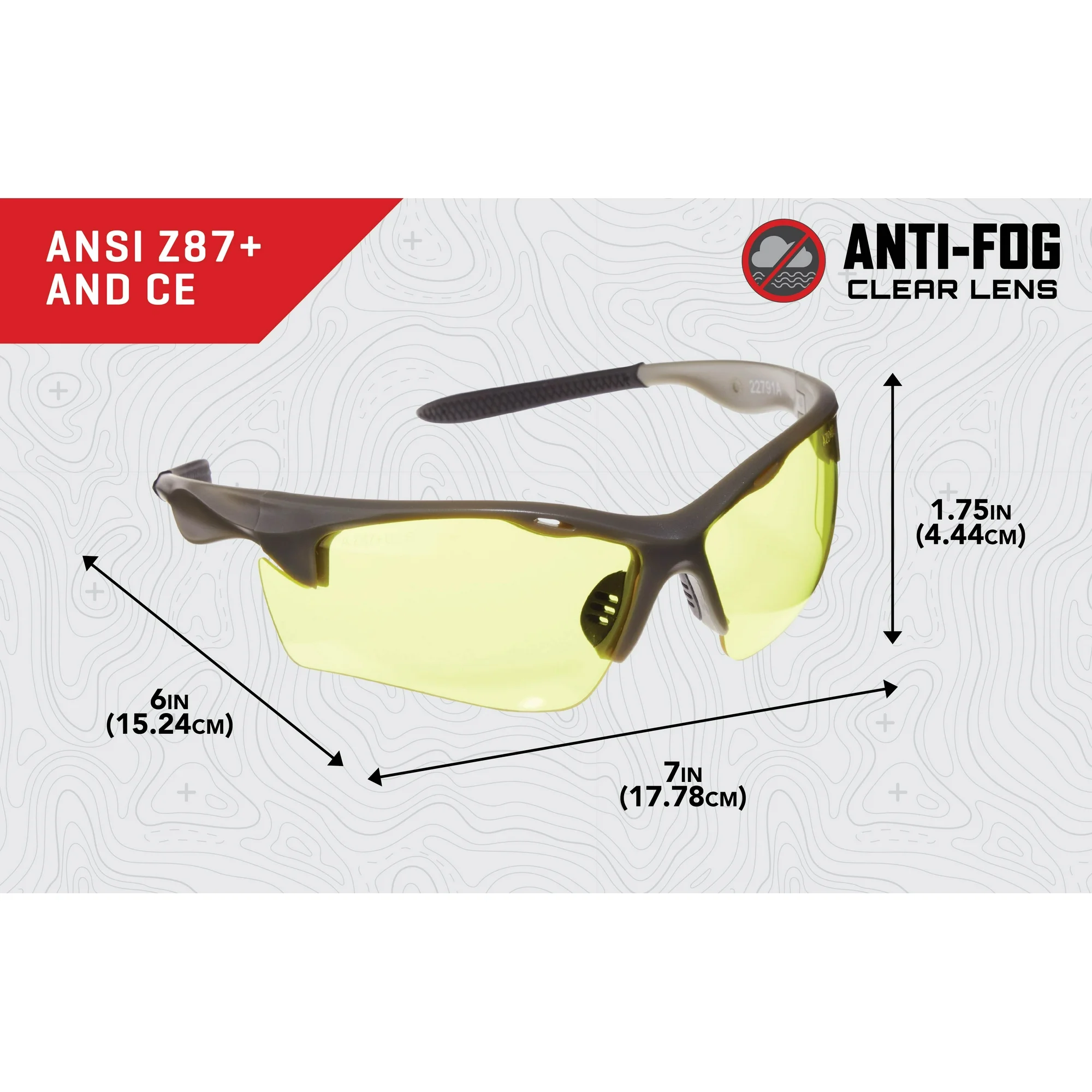 Allen 22791A Shooting Glasses Adult Yellow Lens Gray Frame Anti-Fog Anti-Scratch