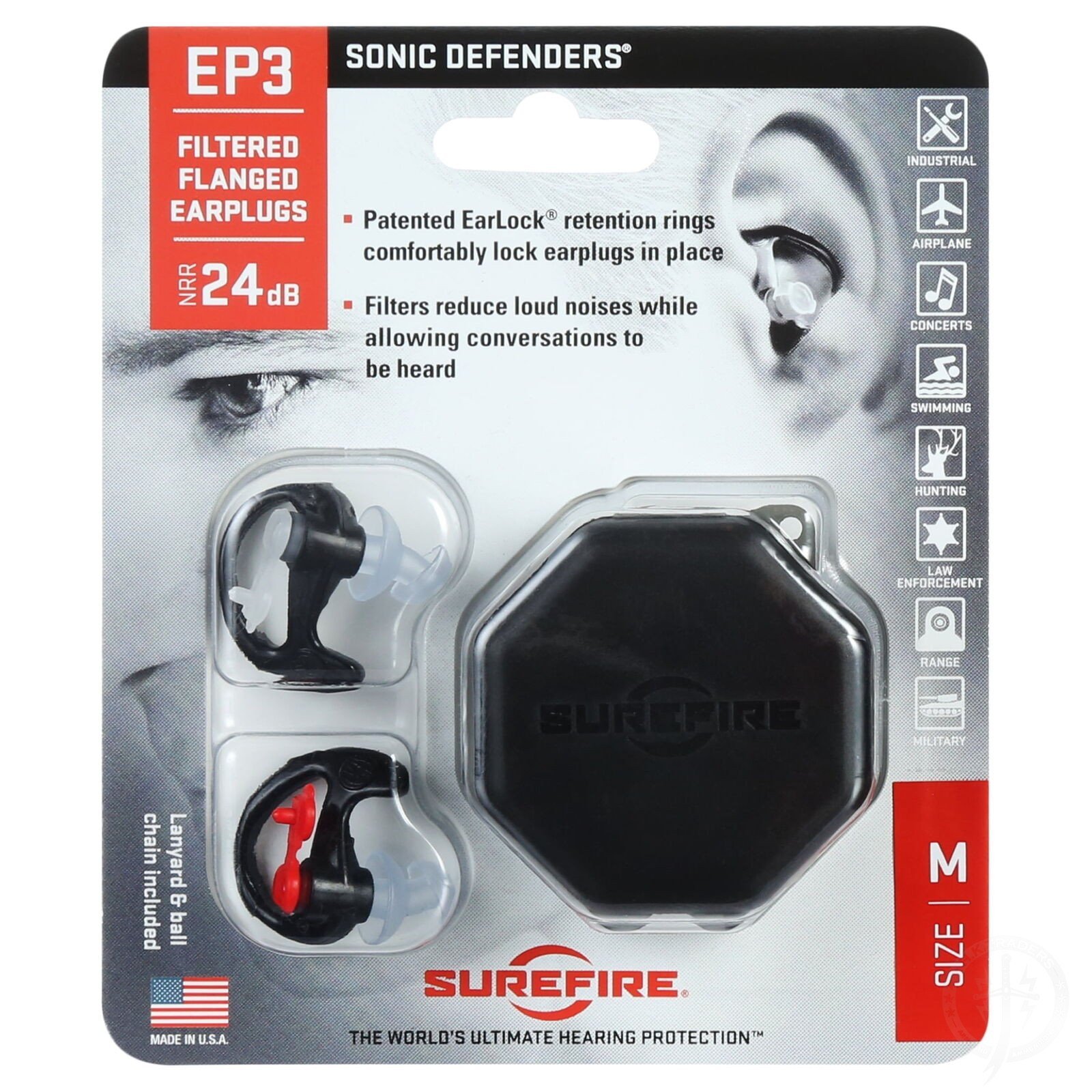 SureFire Ep3 Sonic Defenders 24db Filtered Flanged Earplugs Size Medium